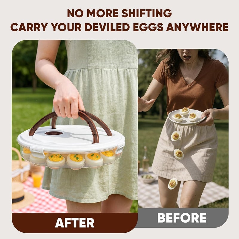 77L 2-Pack Deviled Egg Container with Lid – 34-Egg Platter with Handle, Stackable & Portable Carrier for Parties, Holidays, Camping, and Fridge Storage - Image 4
